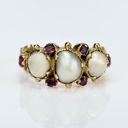 18ct Gold Antique Georgian Pearl & Ruby ring
