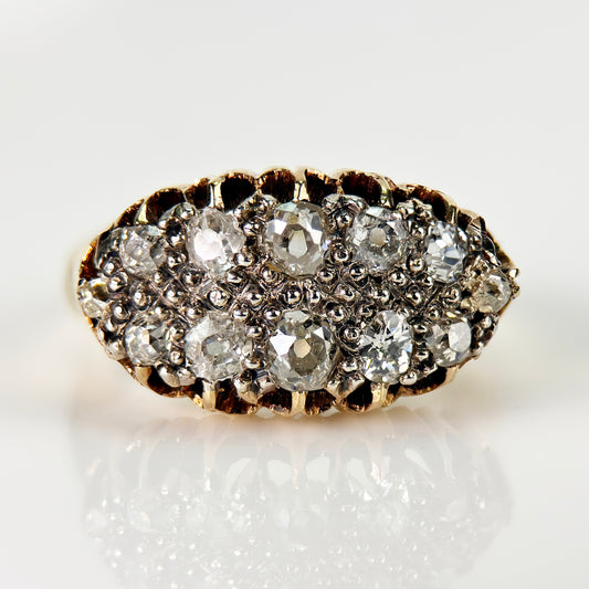 18ct Gold Antique Victorian 1.20ct Old Cut Diamond double two row boat Ring