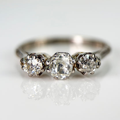 18ct Gold Antique 0.75ct Old Cut Diamond three Stone trilogy ring