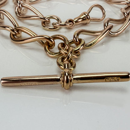 Antique 9ct Rose Gold 17.5" twisted oval Watch Albert Chain 56 grams solid heavy