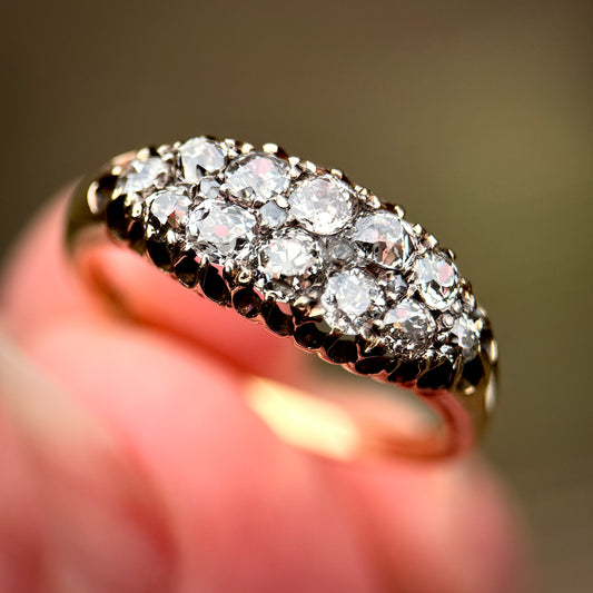 18ct Gold Antique Victorian 1.00ct Old Cut Diamond double two row boat Ring