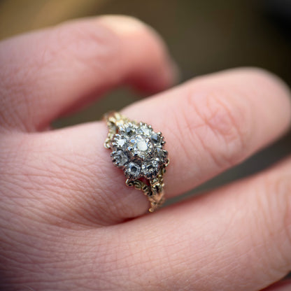 14ct Gold & Silver Antique Georgian 0.57ct Old cut diamond cluster Ring