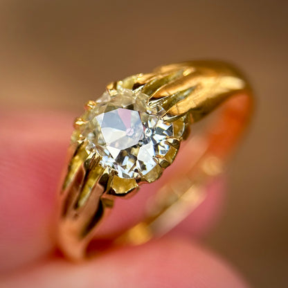 18ct Gold Antique Fully Hallmarked 1.21ct Old Cut Diamond gypsy Ring
