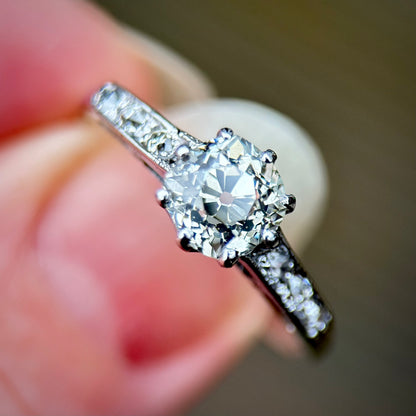 18ct White Gold 1.25ct Old Mine Cut Diamond Solitaire Engagement Ring