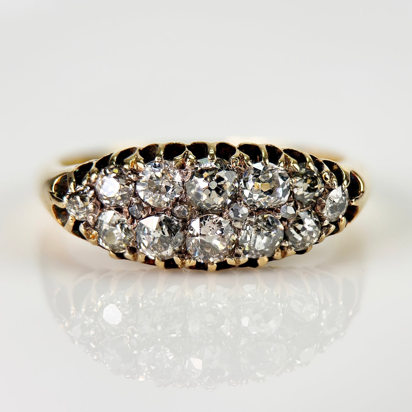 18ct Gold Antique Victorian 1.00ct Old Cut Diamond double two row boat Ring