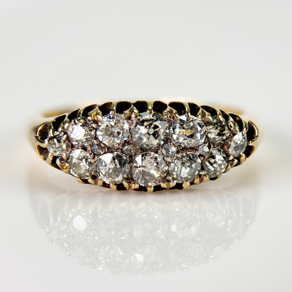 18ct Gold Antique Victorian 1.00ct Old Cut Diamond double two row boat Ring