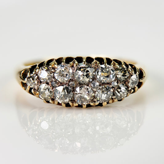 18ct Gold Antique Victorian 1.00ct Old Cut Diamond double two row boat Ring