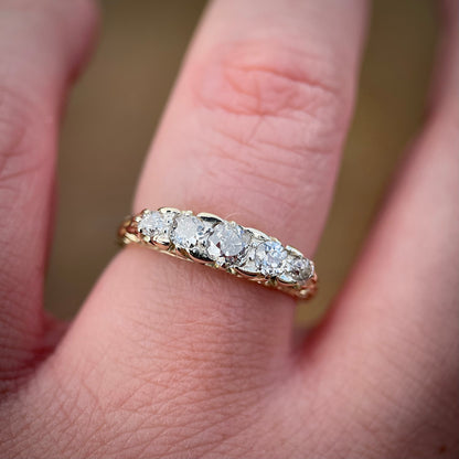 18ct Gold Antique Victorian 0.75ct Old Cut Diamond 5 Stone Ring