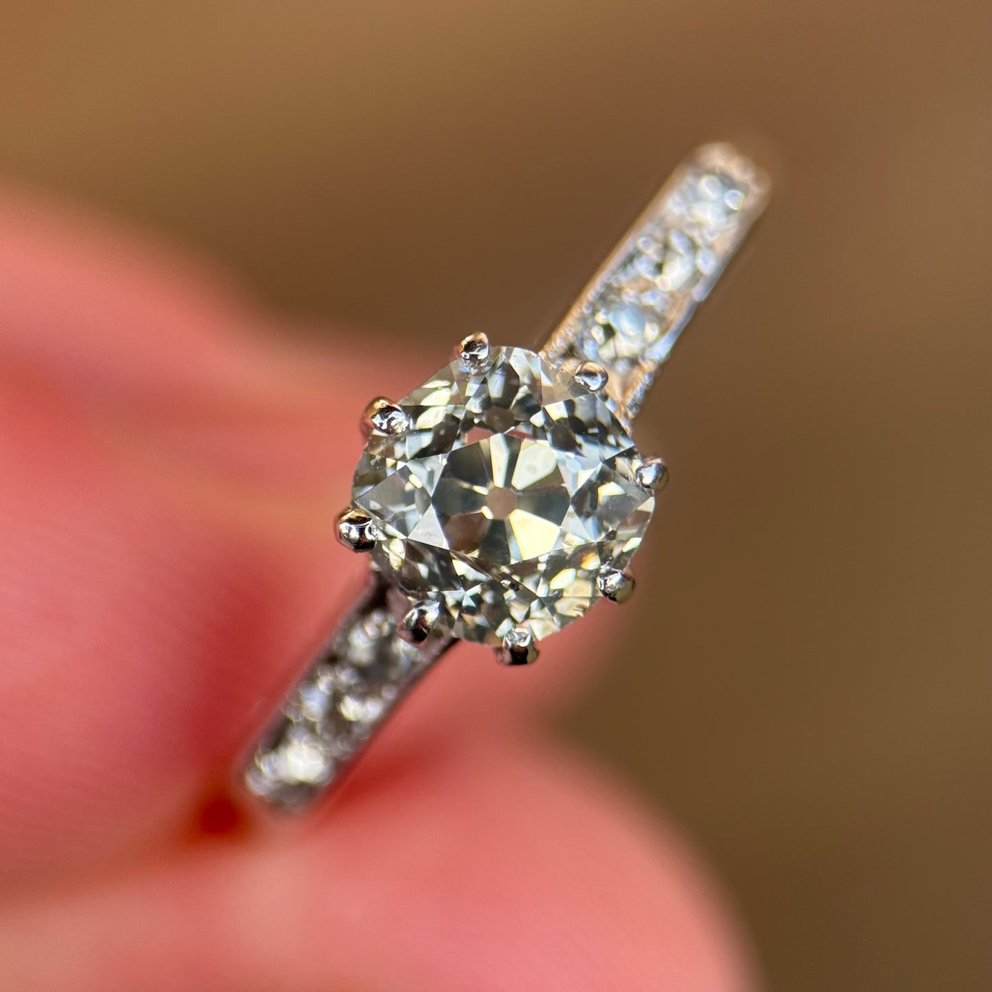 18ct White Gold 1.25ct Old Mine Cut Diamond Solitaire Engagement Ring