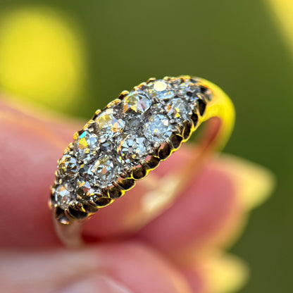 18ct Gold Antique Victorian 1.00ct Old Cut Diamond double two row boat Ring