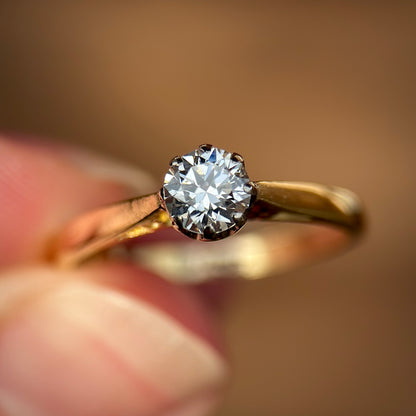 Vintage 18ct Gold Plat 0.45ct Diamond Solitaire Engagement Ring