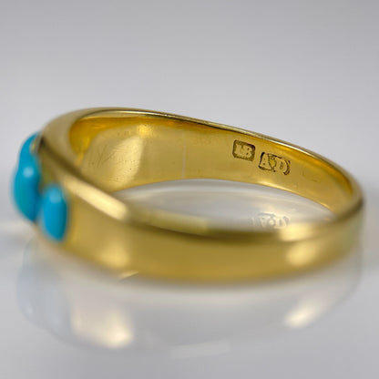18ct Gold Antique Victorian Turquoise 5 Stone Gypsy Ring size S1 /2 HEAVY 6.8g