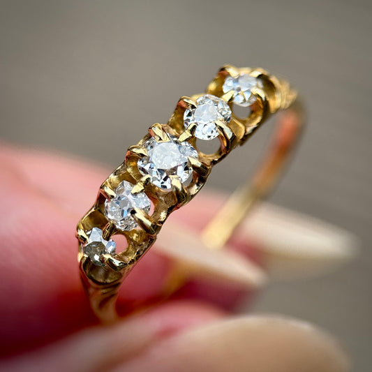 18ct Gold Antique Victorian 0.65ct Old Cut Diamond Five Stone Half Hoop Ring