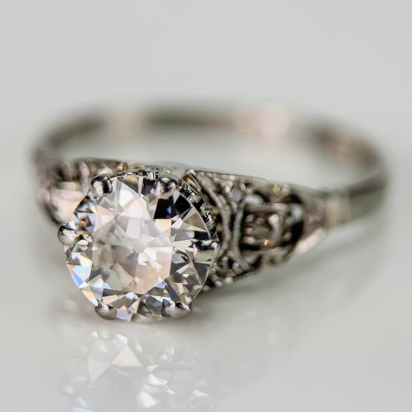 Platinum 1.20ct Old European Cut Diamond Solitaire Engagement Ring