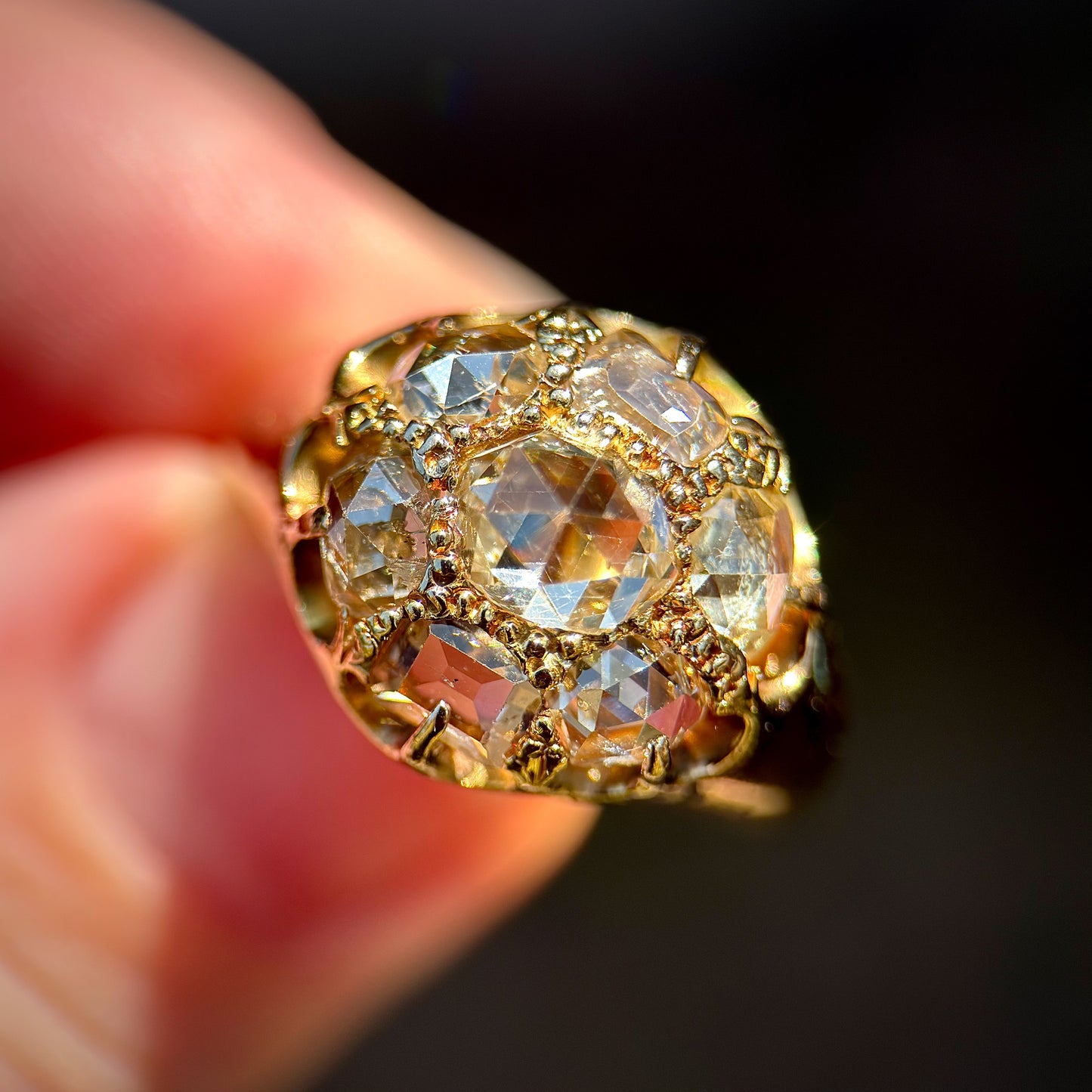 18ct Gold Antique 2.4ct old rose & table cut diamond cluster ring