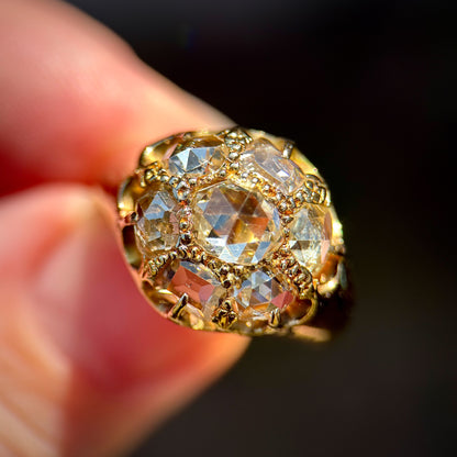18ct Gold Antique 2.4ct old rose & table cut diamond cluster ring