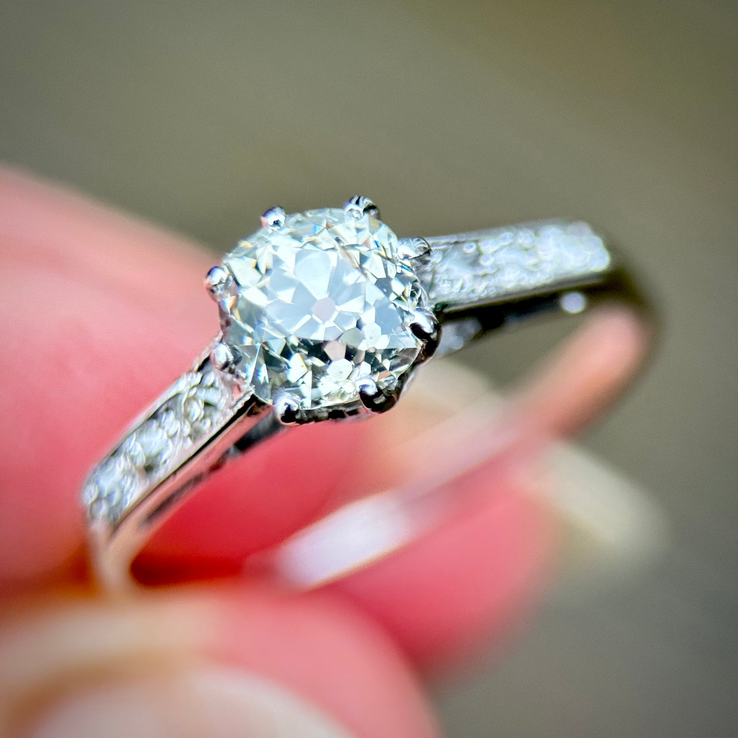 18ct White Gold 1.25ct Old Mine Cut Diamond Solitaire Engagement Ring