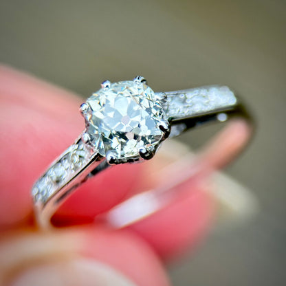 18ct White Gold 1.25ct Old Mine Cut Diamond Solitaire Engagement Ring