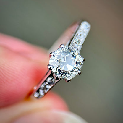 18ct White Gold 1.25ct Old Mine Cut Diamond Solitaire Engagement Ring