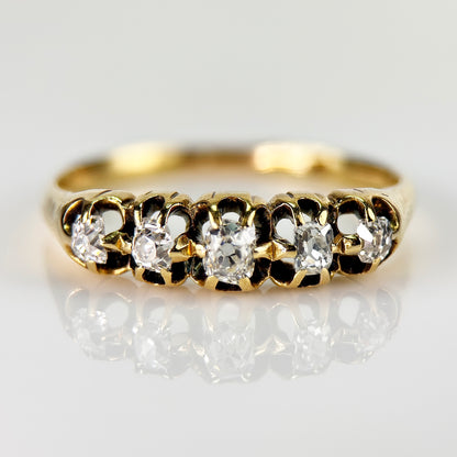 18ct Gold Antique Georgian Old Cut Diamond Five Stone Half Hoop Ring
