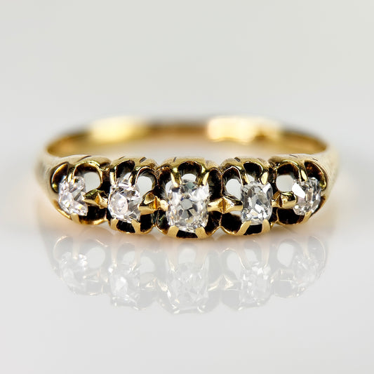 18ct Gold Antique Georgian Old Cut Diamond Five Stone Half Hoop Ring
