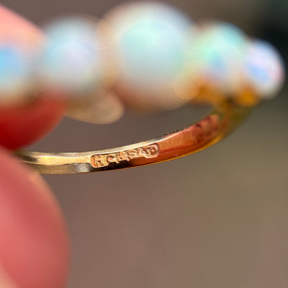 18CT Gold antique fiery crystal Opal five stone half hoop milgrain set ring