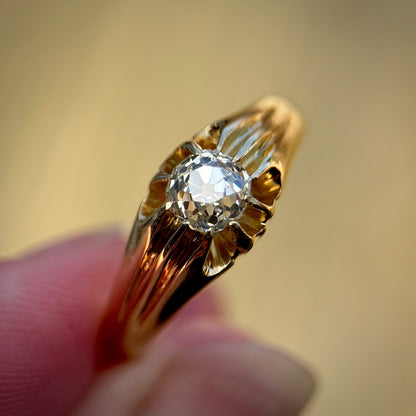 18ct Gold Antique Fully Hallmarked 0.625ct Old Cut Diamond gypsy Ring