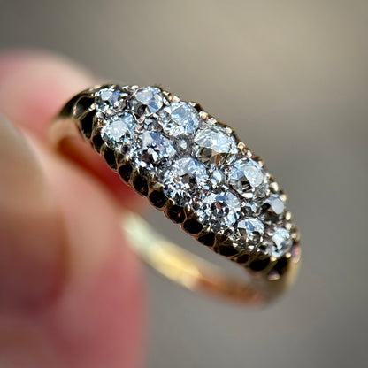 18ct Gold Antique Victorian 1.00ct Old Cut Diamond double two row boat Ring