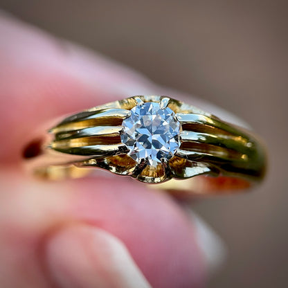 Superb 18ct Gold Antique 0.50ct Old European Cut Diamond Solitaire Gypsy Ring
