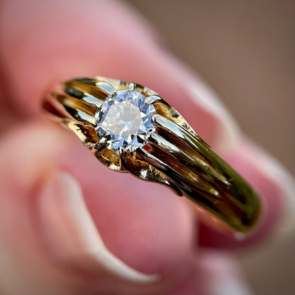 Superb 18ct Gold Antique 0.50ct Old European Cut Diamond Solitaire Gypsy Ring