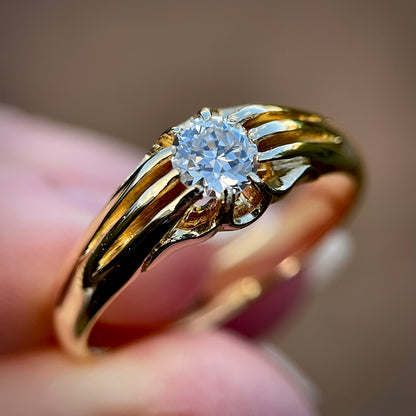 Superb 18ct Gold Antique 0.50ct Old European Cut Diamond Solitaire Gypsy Ring