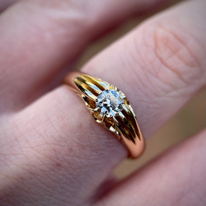 Superb 18ct Gold Antique 0.50ct Old European Cut Diamond Solitaire Gypsy Ring