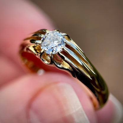 Superb 18ct Gold Antique 0.50ct Old European Cut Diamond Solitaire Gypsy Ring