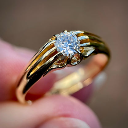 Superb 18ct Gold Antique 0.50ct Old European Cut Diamond Solitaire Gypsy Ring