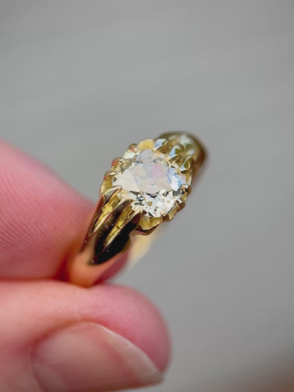 18ct Gold Antique Fully Hallmarked 1.21ct Old Cut Diamond gypsy Ring