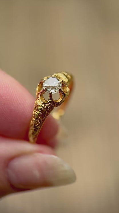 18ct Gold Antique 0.40ct Old Cut Diamond gypsy Ring