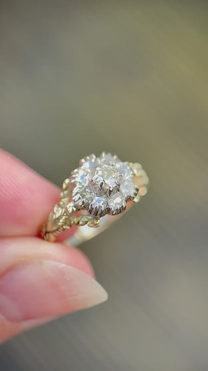 14ct Gold & Silver Antique Georgian 0.57ct Old cut diamond cluster Ring