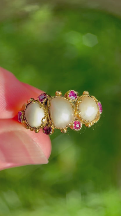 18ct Gold Antique Georgian Pearl & Ruby ring