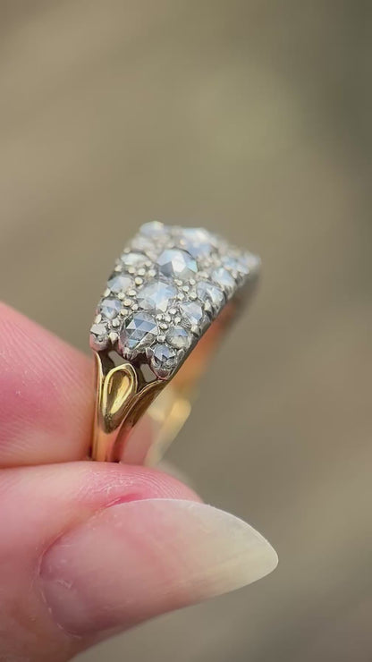 18ct Gold & Silver Antique Georgian 2.1ct Old Rose Cut Diamond Triple Row Ring
