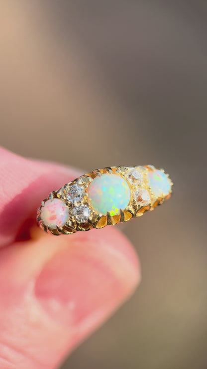DEPOSIT PAYMENT 1 *** 18CT Gold Antique Fully Hallmarked Fiery Crystal Opal & Old Cut Diamond Ring