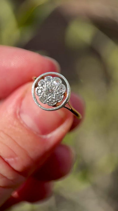 15ct Gold Antique Art deco Old Cut Diamond 9 Stone cluster daisy Ring
