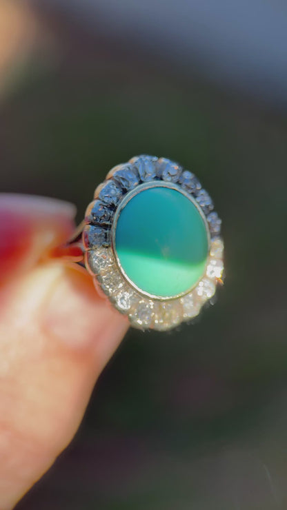 18ct Gold Antique Turquoise & 0.92ct Old Mine Cut Diamond Cluster Cocktail Ring