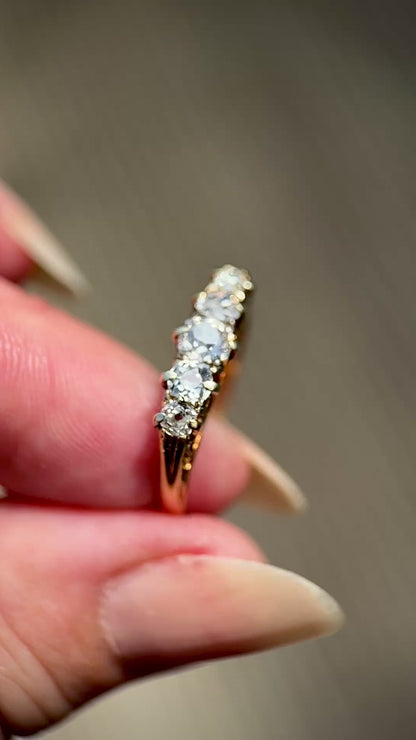 18ct Gold Antique 0.875ct Old Cut Diamond Five Stone Half Hoop Ring Size Q