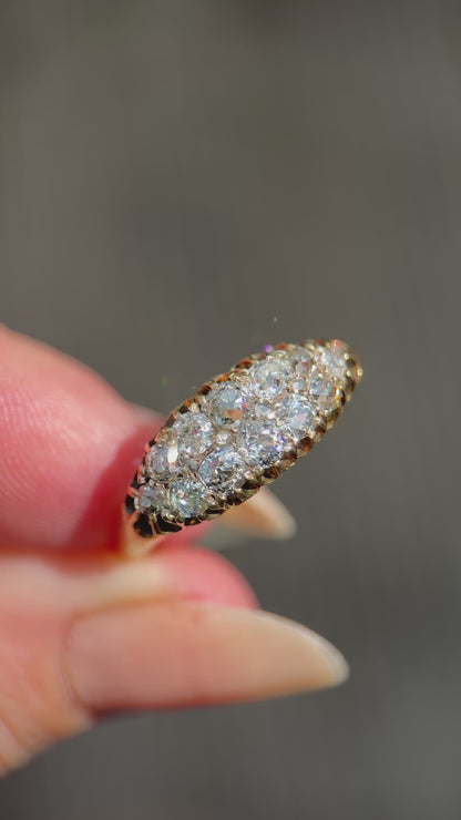 18ct Gold Antique Victorian 1.00ct Old Cut Diamond double two row boat Ring