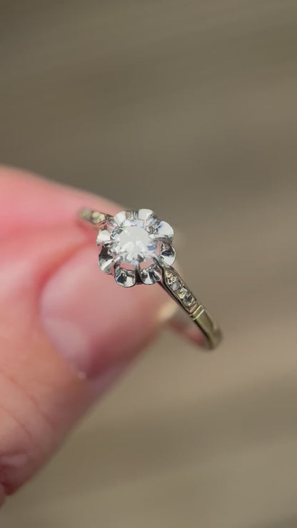 18ct gold French Art Deco 0.275ct Old Cut Diamond Solitaire buttercup ring
